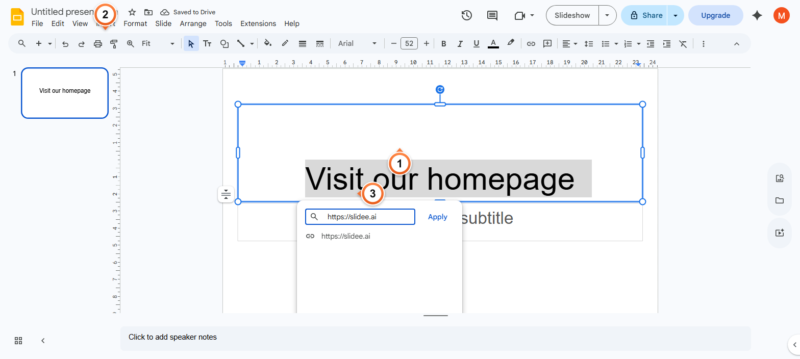 How to add a hyperlink to text in Google Slides?
