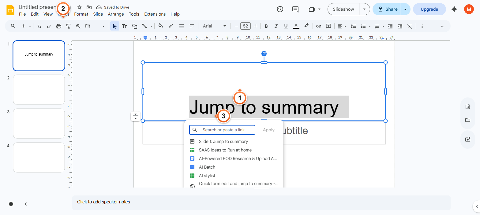 How to link to another slide in the same deck?