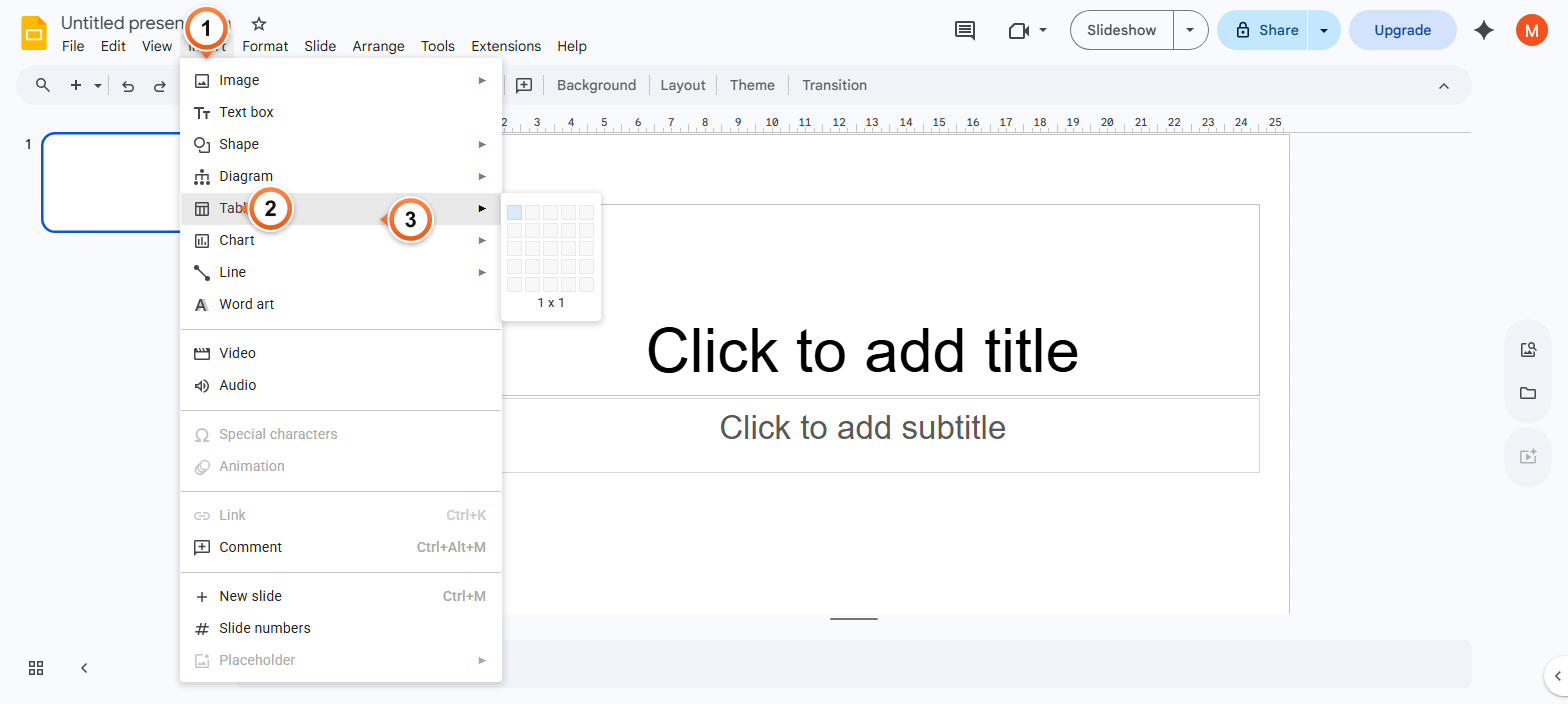 How to insert a table in Google Slides?