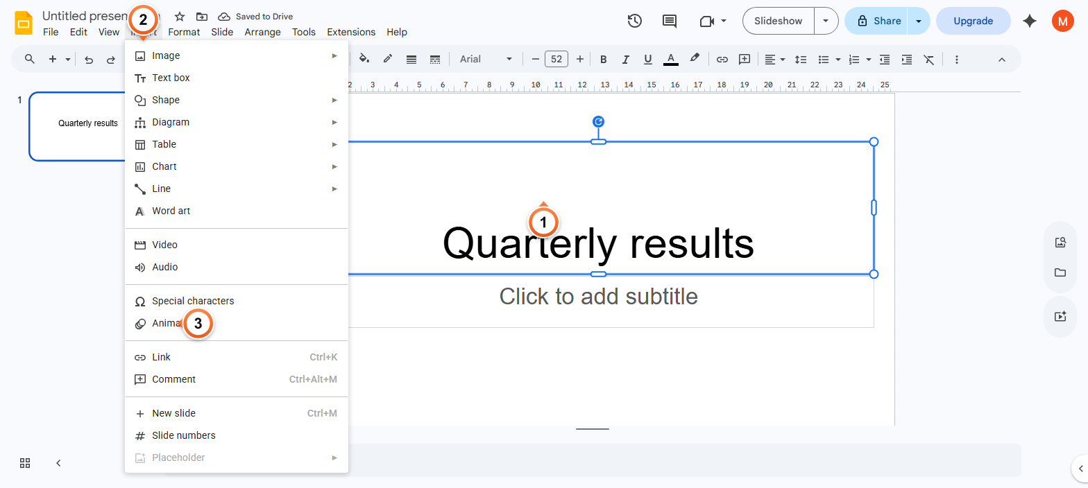How to add an animation to an object in Google Slides?