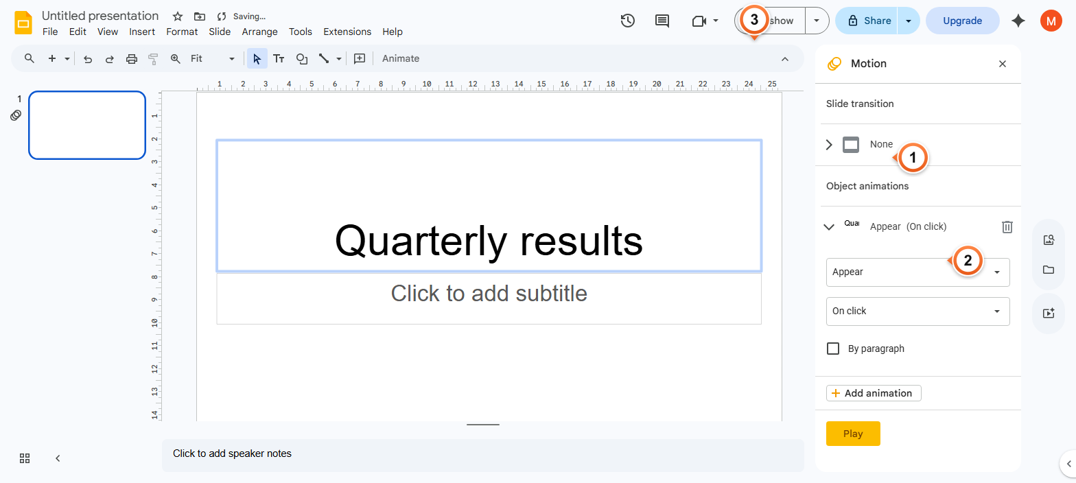 How to play and remove animations in Google Slides?