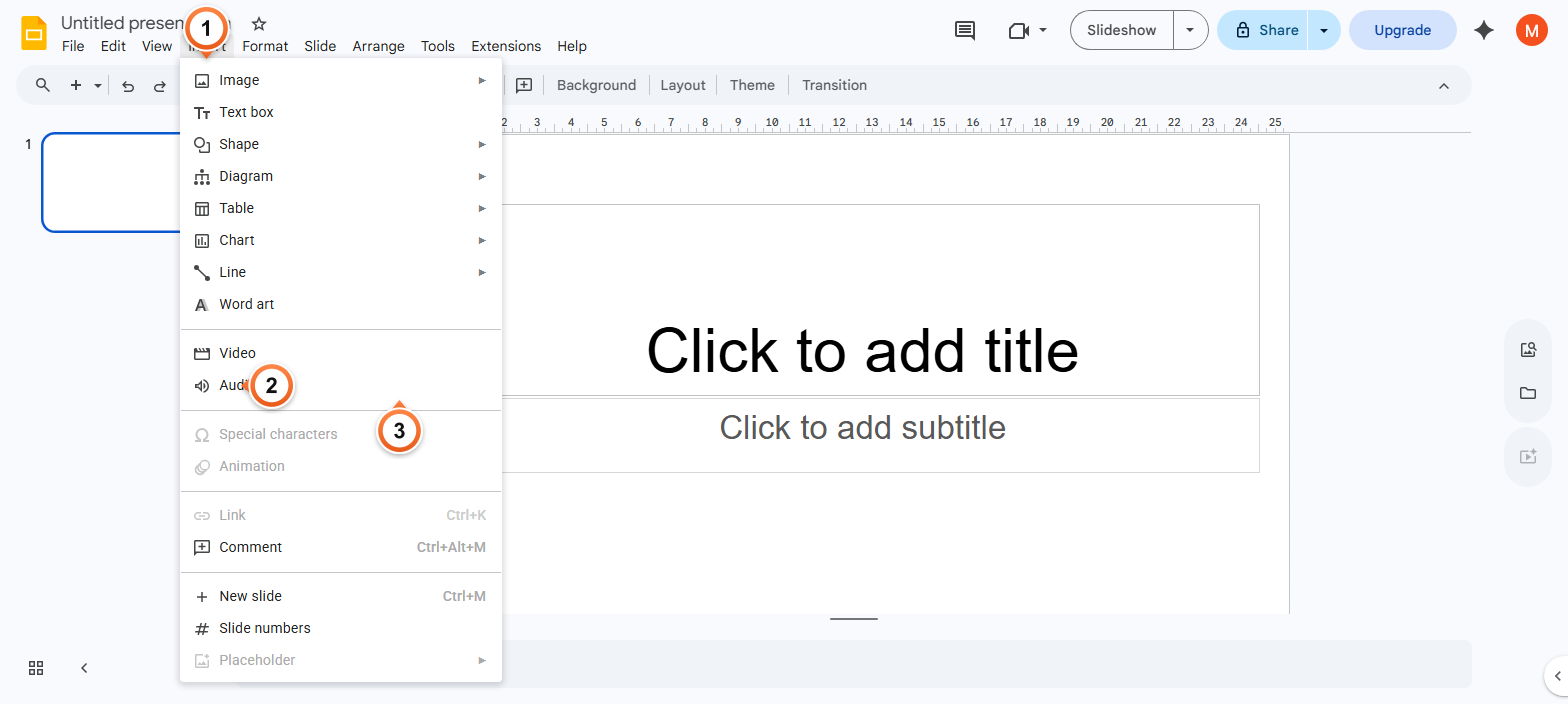 How to insert audio in Google Slides?