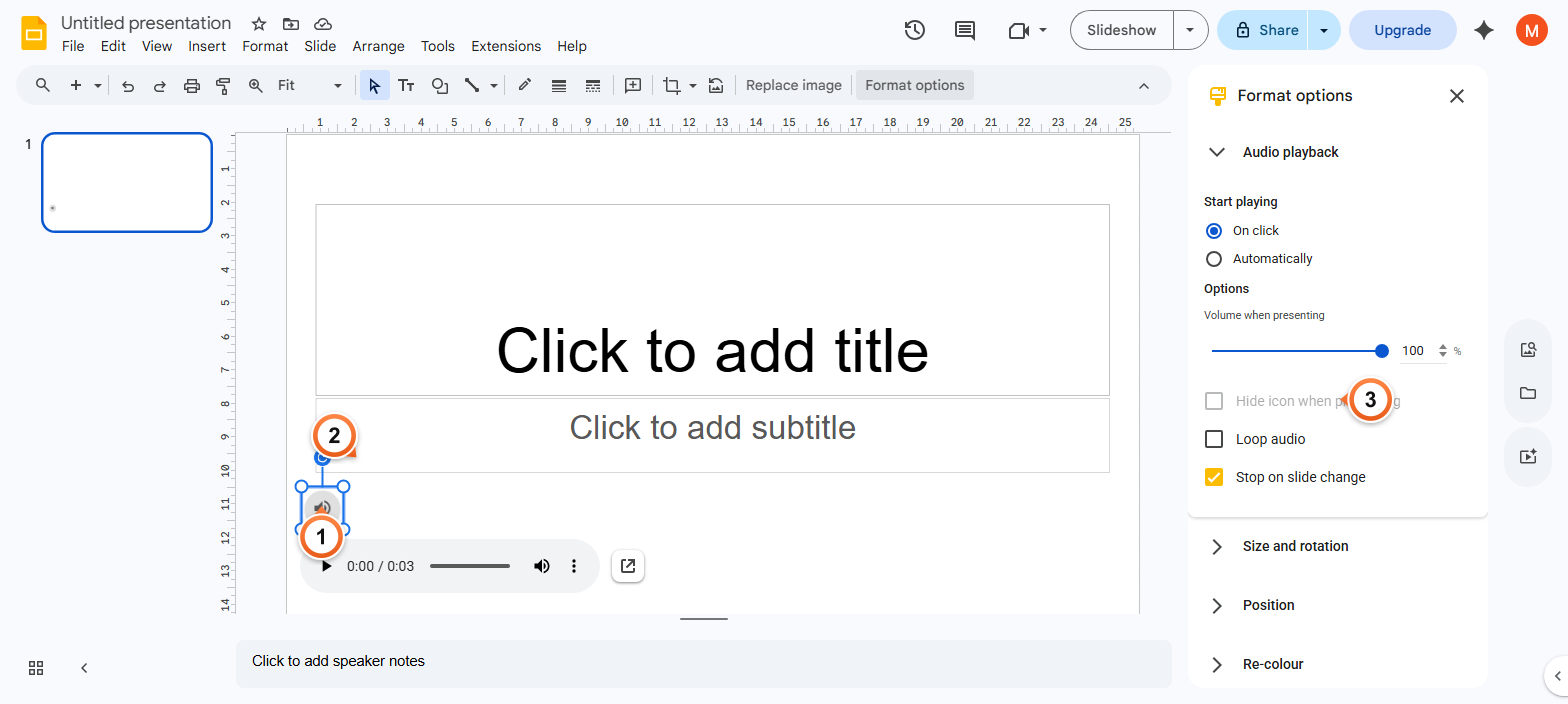 How to position and hide the audio icon?