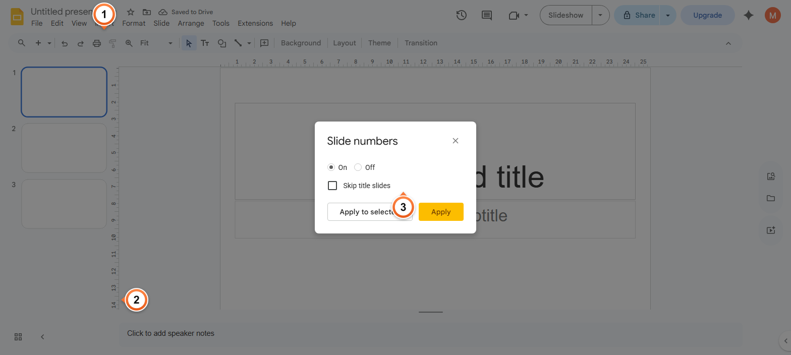 How to add slide numbers in Google Slides?