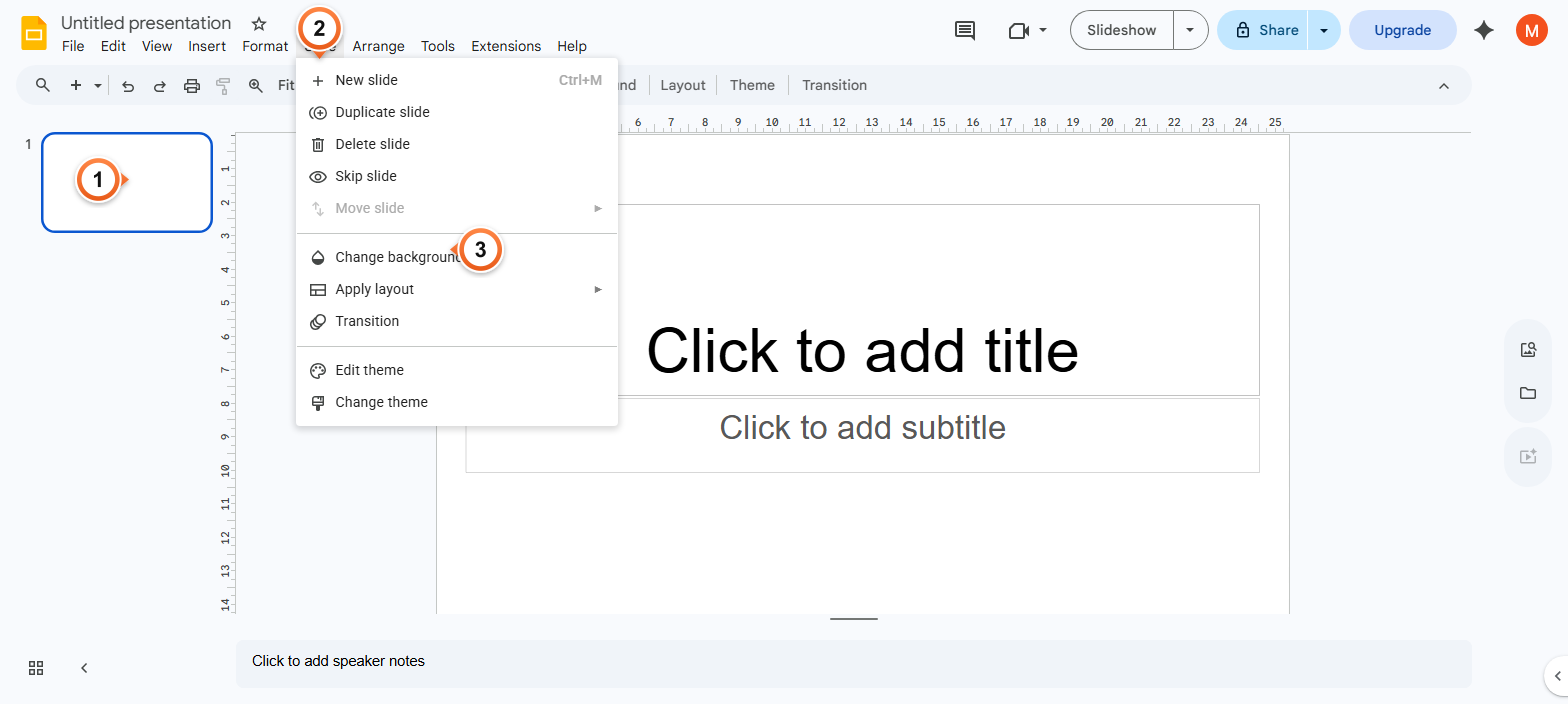How to open the background dialog in Google Slides?