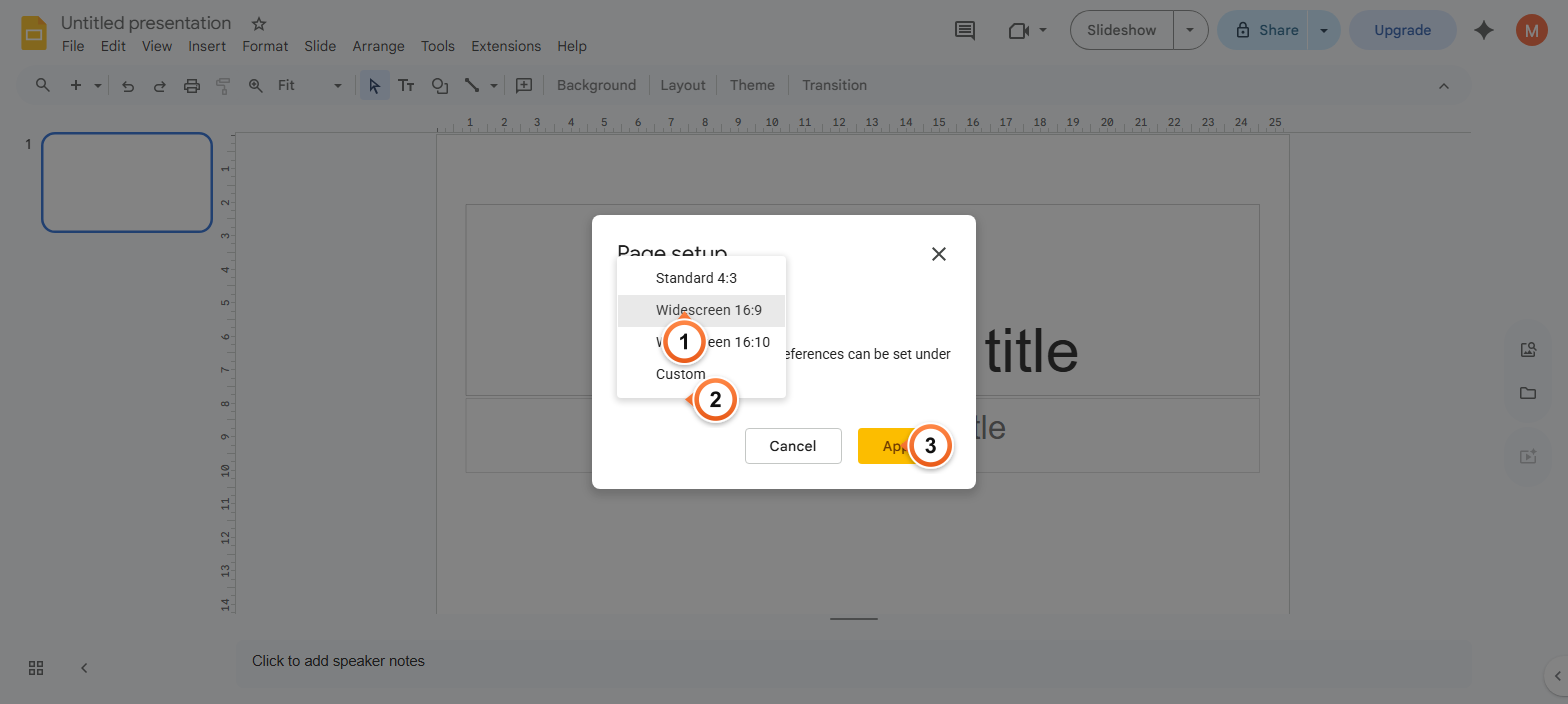 How to set a custom slide size in Google Slides?