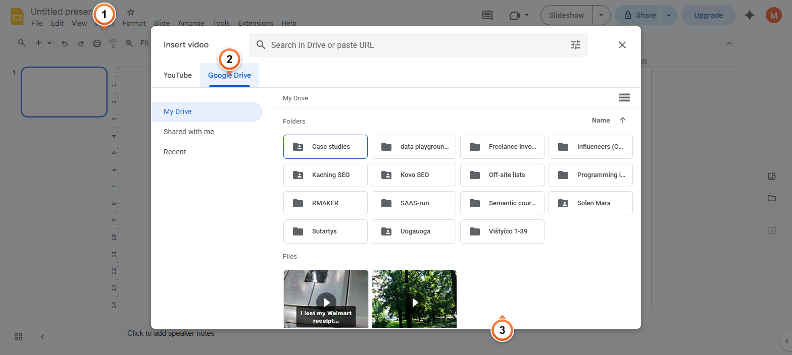 How to insert a video from Google Drive?