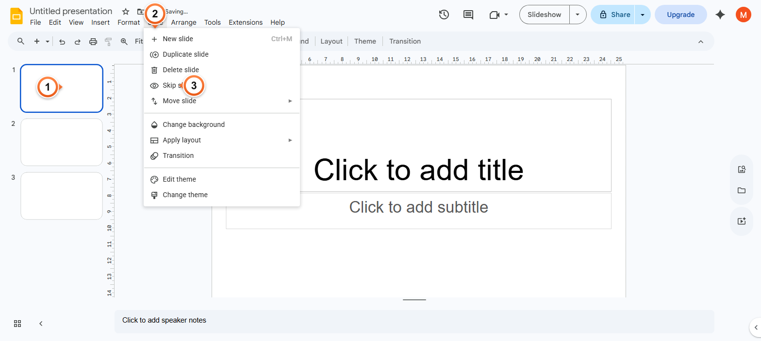 How to hide a slide using the Slide menu?