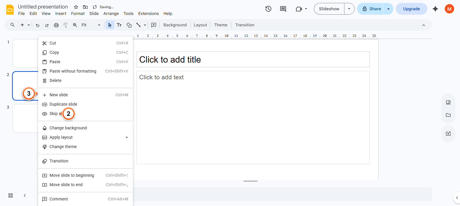 How to hide a slide by right-clicking the thumbnail?