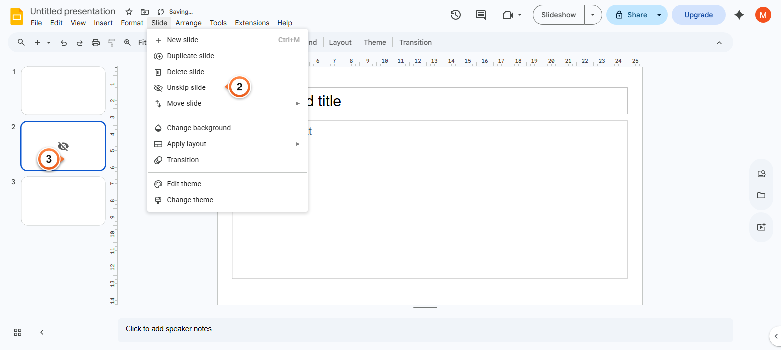 How to unhide a slide?