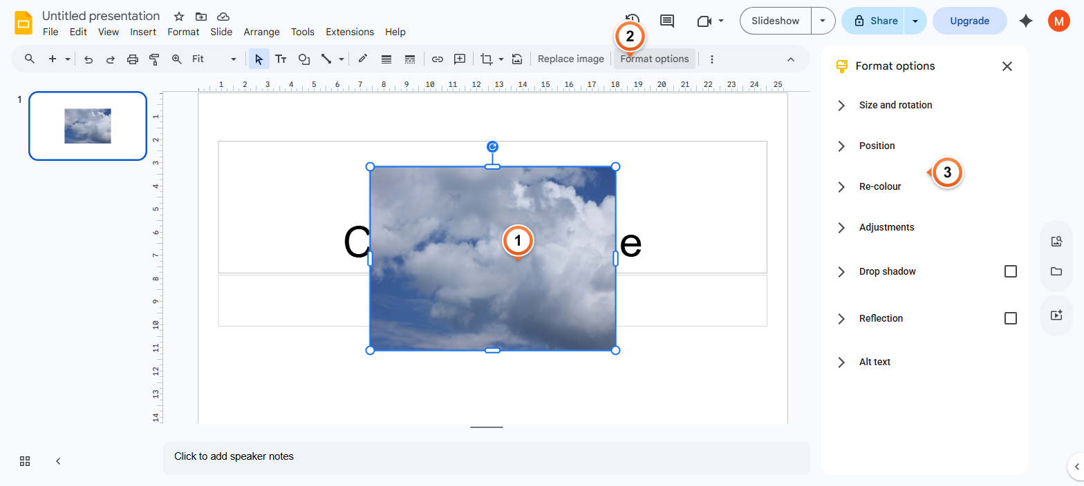 How to open Format options for an image?