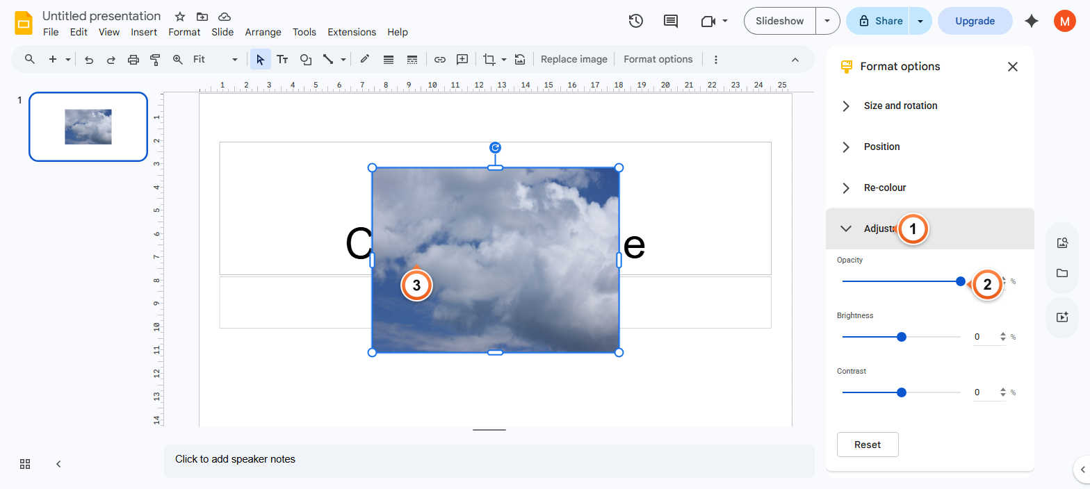 How to adjust image transparency in Google Slides?