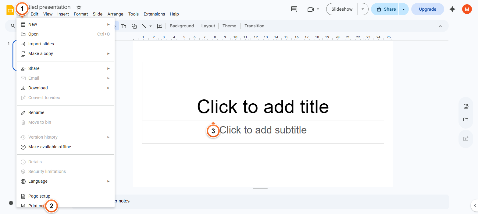 How to open print preview in Google Slides?
